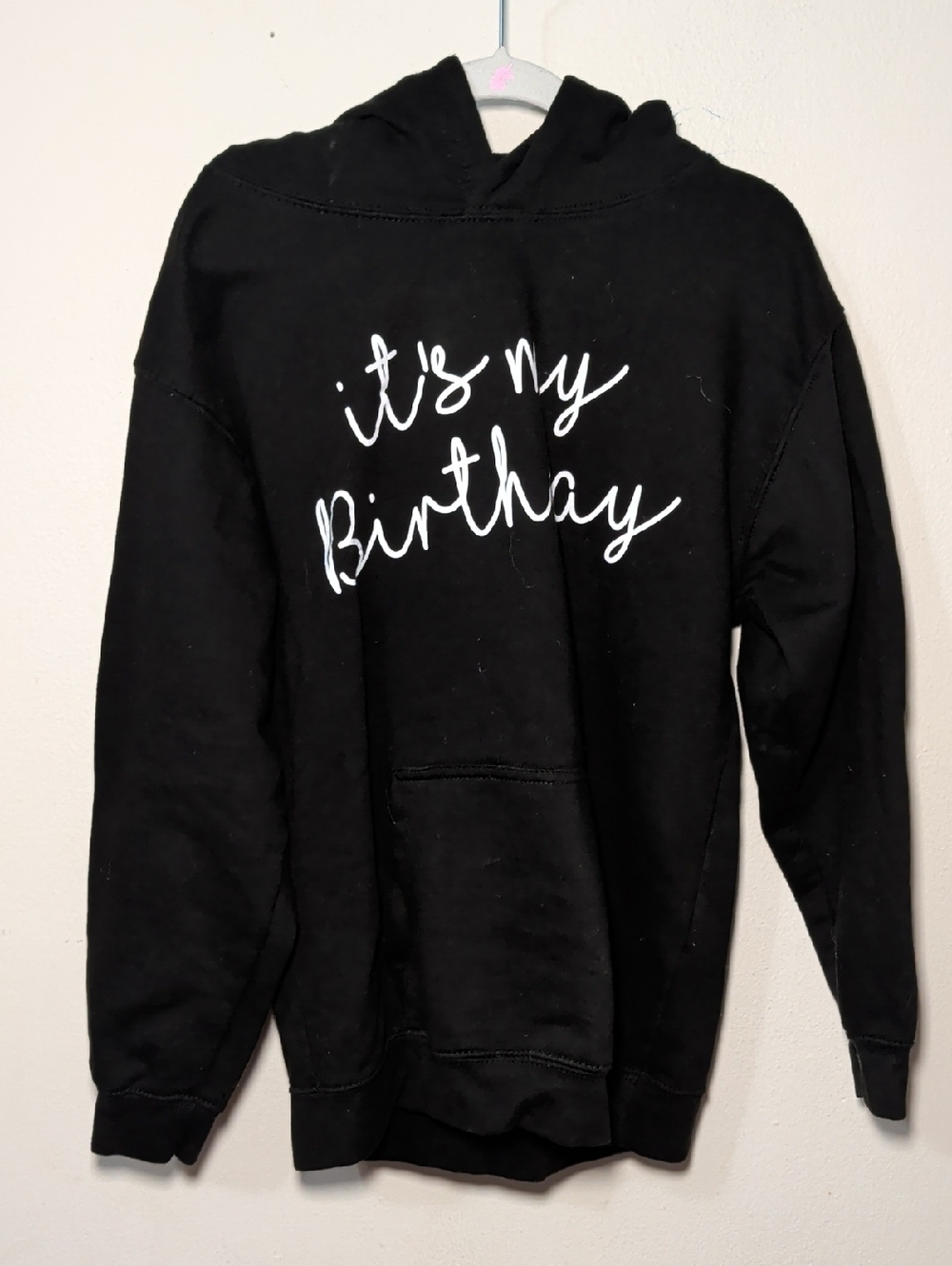 Black "It's My Birthday" Hoodie Sweatshirt Unisex Kids Size XL 12/13